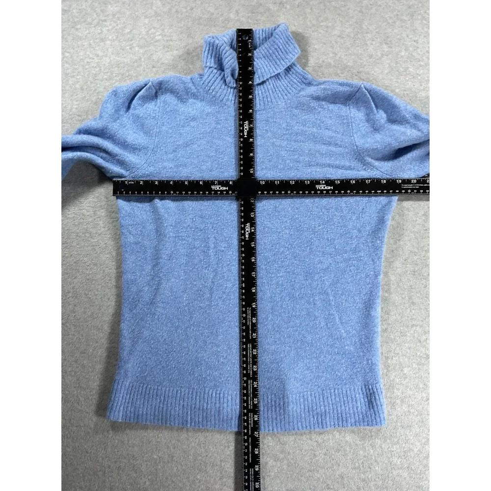 J.Crew Blue Puff Sleeve Turtleneck Sweater Ribbed Knit Wool Blend M 2259